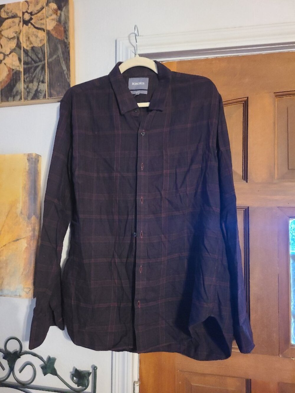 Bonobos Dark Burgundy Plum Flannel Shirt SZ Large Slim Fit
